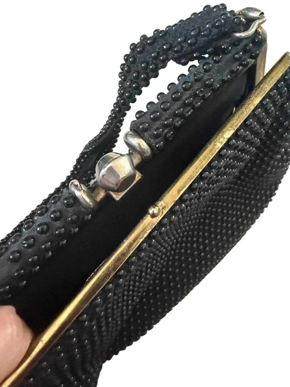 Vintage Corde Beaded Black Evening Top-Handle Clutch Bag